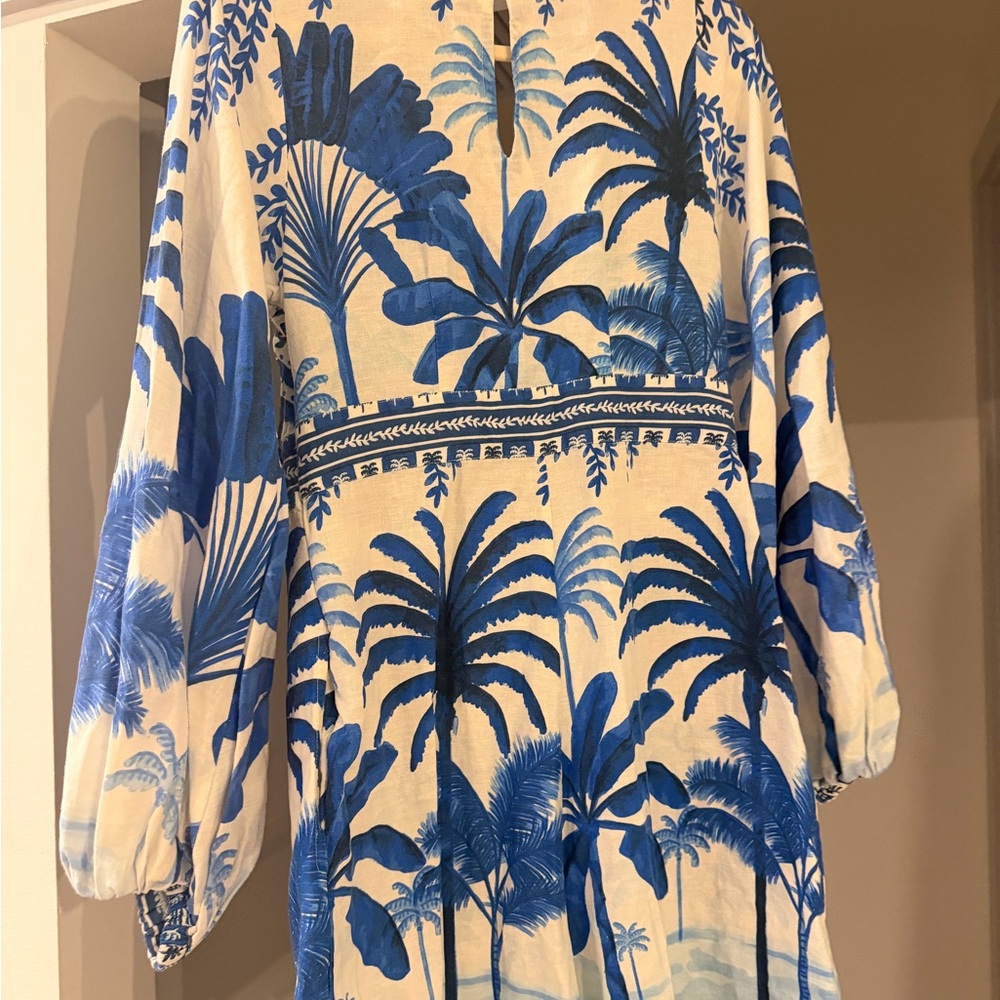 Blue Palm-Print V-Neck Romper- Farm Rio - Picture 2 of 4